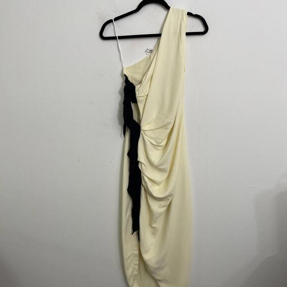 Helsa The Seline Dress butter yellow asymmetrical open-sided bow-tie XS NWT $369 - Picture 8 of 14